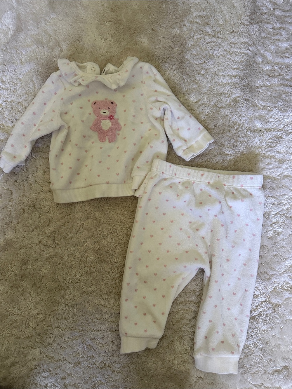 Baby Two-Piece Bear Sweater Set in White and Pink